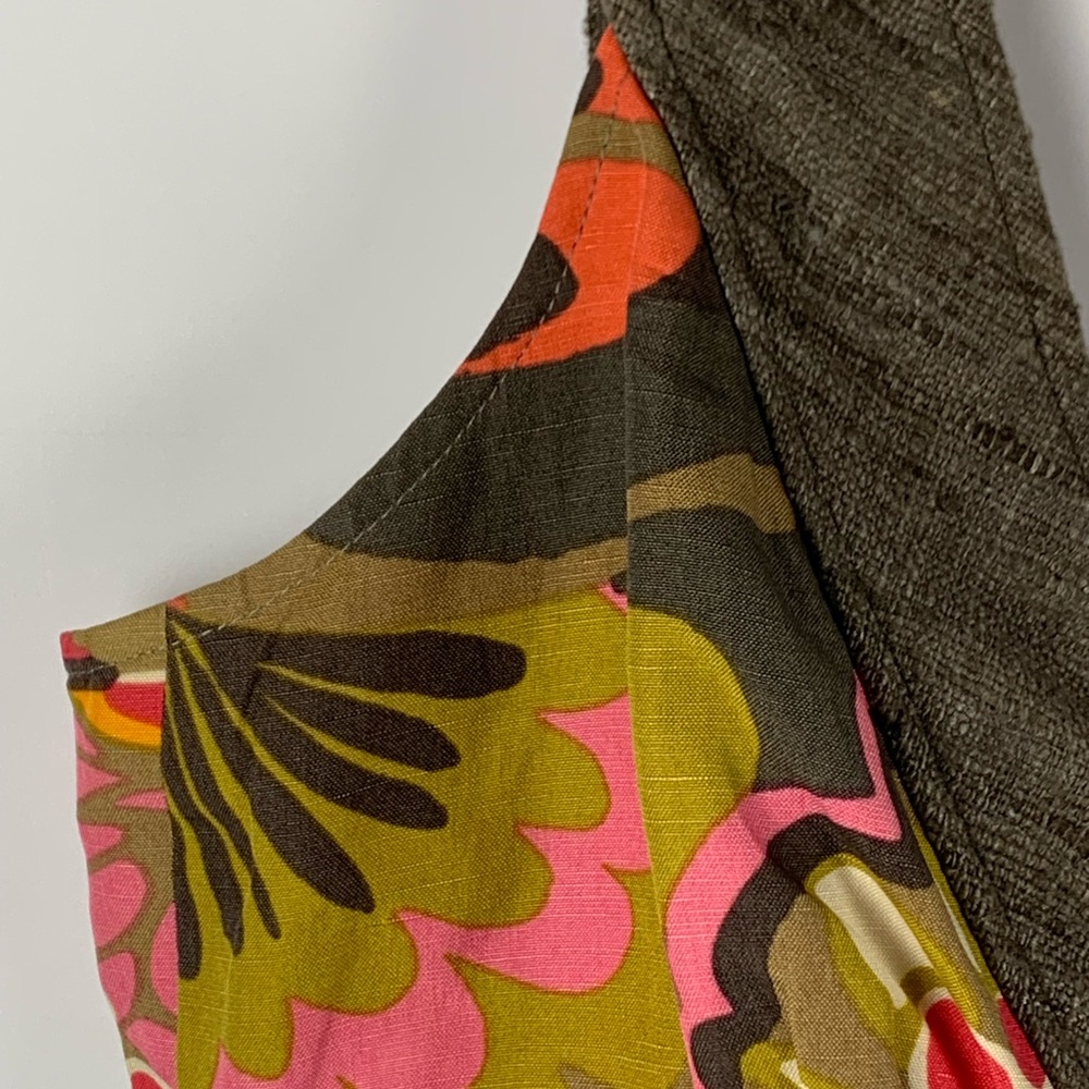 Trina Turk Silk Linen Blend Dress Womens 10 Tropical Floral Sleeveless V Neck - Picture 6 of 16